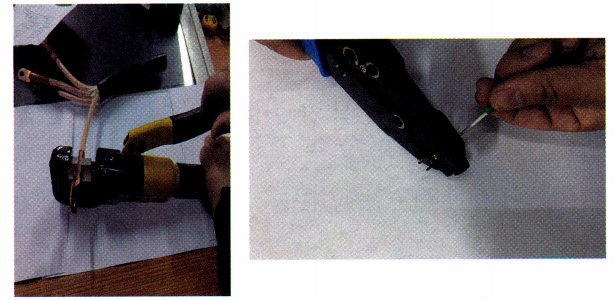 图 17-10: 液压压接钳对大截面电缆进行端头压接实操 图 17-10: 液压压接钳对大截面电缆进行端头压接实操