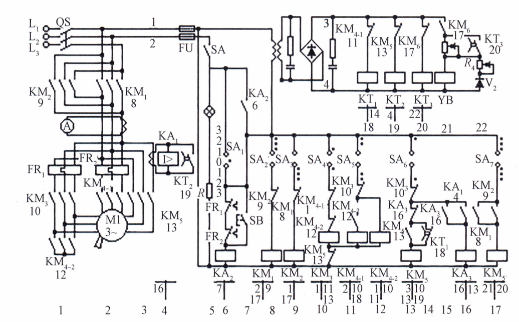 图22-1 交流三速锚机电动机的控制电路 图22-1 交流三速锚机电动机的控制电路
