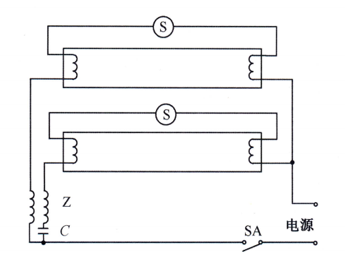 双管制荧光灯移相电容消除频闪接线图 双管制荧光灯移相电容消除频闪接线图