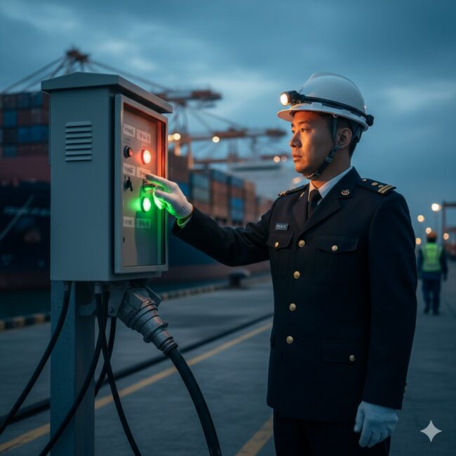 Procedimientos operativos para la conexión de la energía eléctrica del buque a tierra: verificación de la secuencia de fases, protección contra secuencias negativas y procedimiento operativo estándar (SOP) de conmutación.